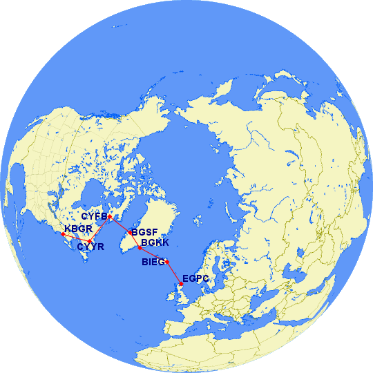 Atlantic ferry flight route via BGSF